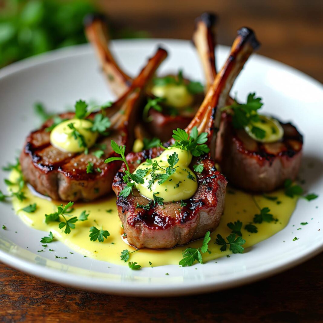 Grillierte Lammkoteletts mit Kressebutter Rezept Grillierte Lammkoteletts mit Kressebutter Rezept