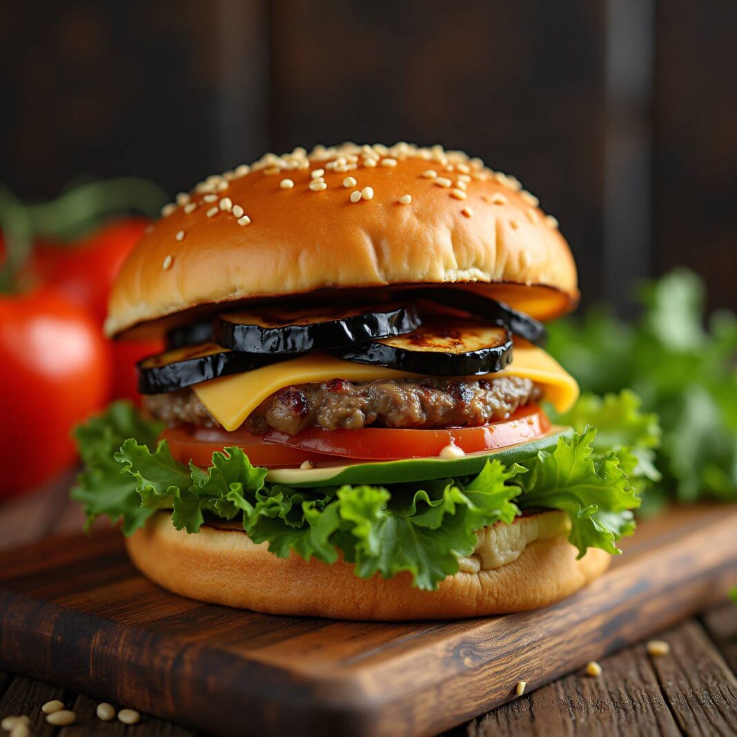 Grillkäse-Burger mit Auberginen Rezept Grillkäse-Burger mit Auberginen Rezept