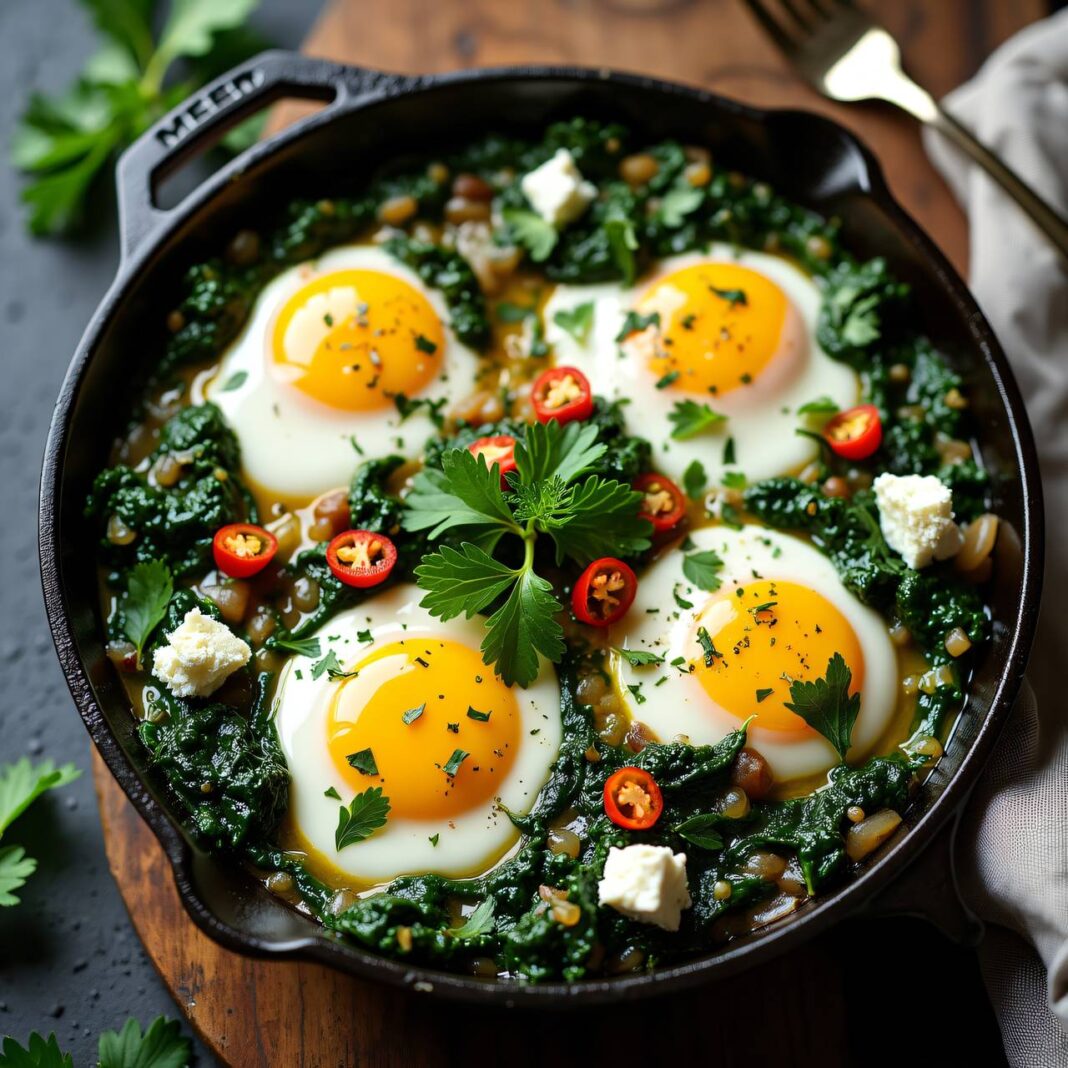 Grüne Shakshuka mit Spinat Rezept Grüne Shakshuka mit Spinat Rezept