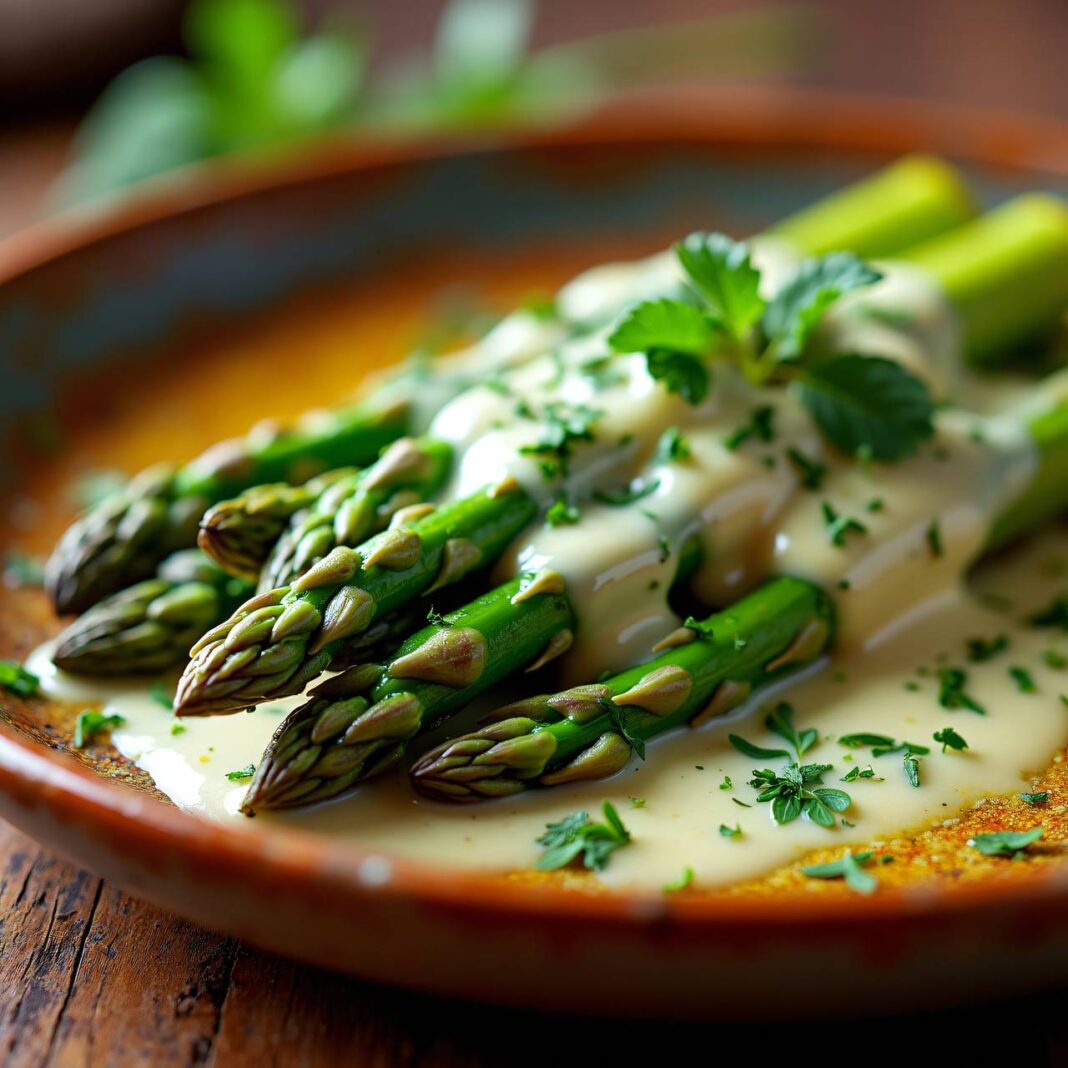 Grüne Spargeln mit Käse-Kresse-Sauce Rezept Grüne Spargeln mit Käse-Kresse-Sauce Rezept
