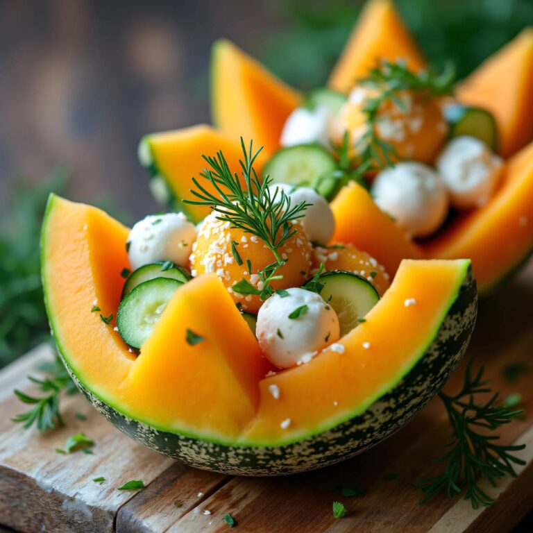Gurken-Melonensalat mit Frischkäse Rezept
