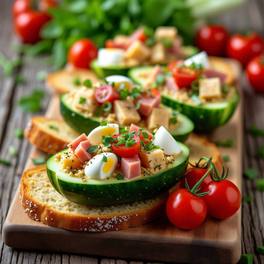 Gurkenschiffchen mit Schinkensalat Rezept Gurkenschiffchen mit Schinkensalat Rezept