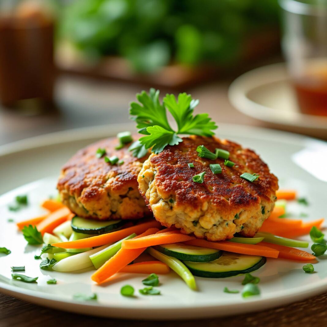 Hackfleisch-Plätzchen auf Gemüse-Julienne Rezept Hackfleisch-Plätzchen auf Gemüse-Julienne Rezept
