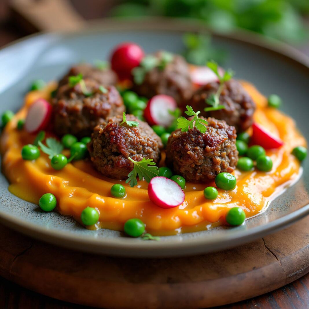 Hackfleischkugeln mit Kartoffelpüree und Gemüse Rezept Hackfleischkugeln mit Kartoffelpüree und Gemüse Rezept