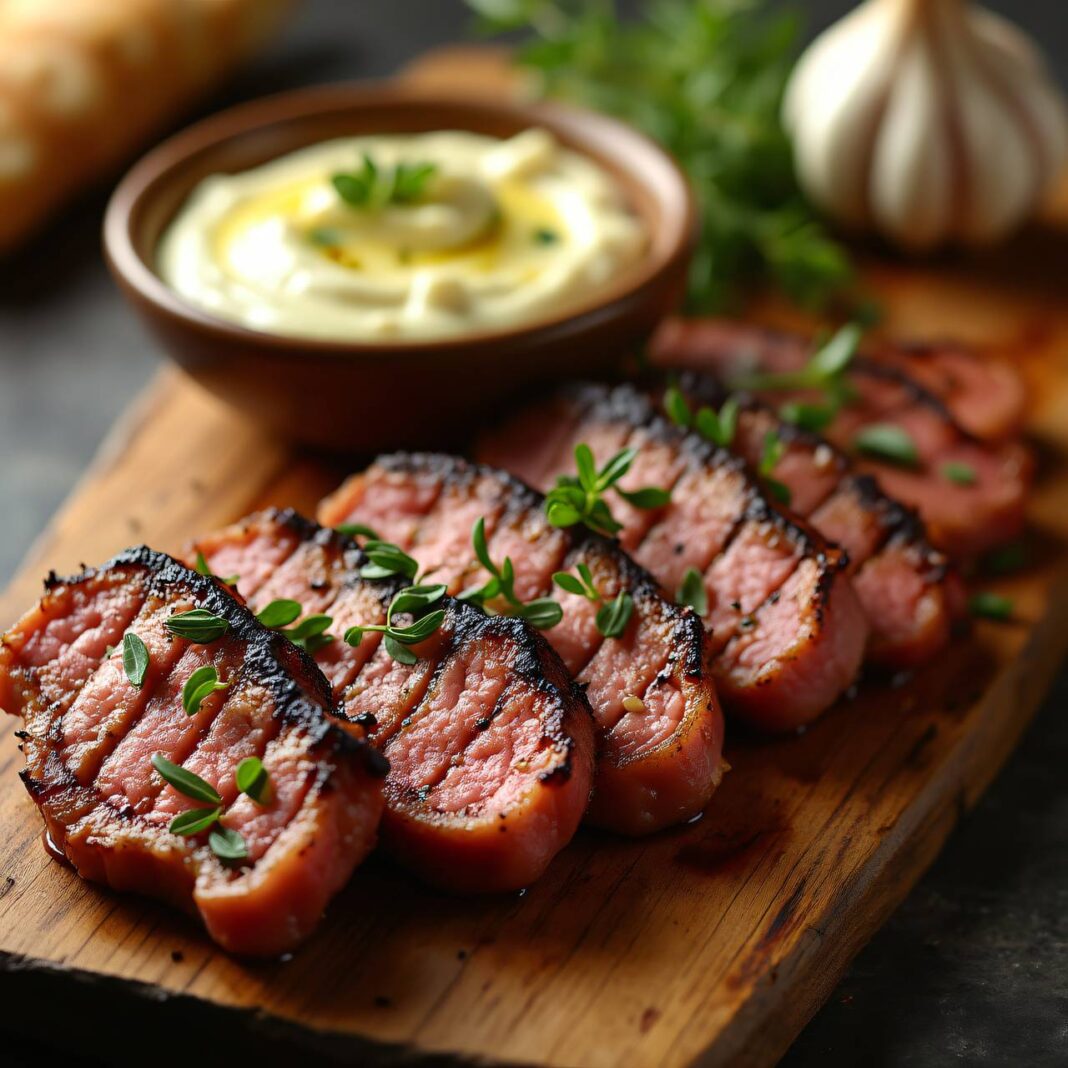 Hackfleischsteaks mit Käse-Dip Rezept Hackfleischsteaks mit Käse-Dip Rezept