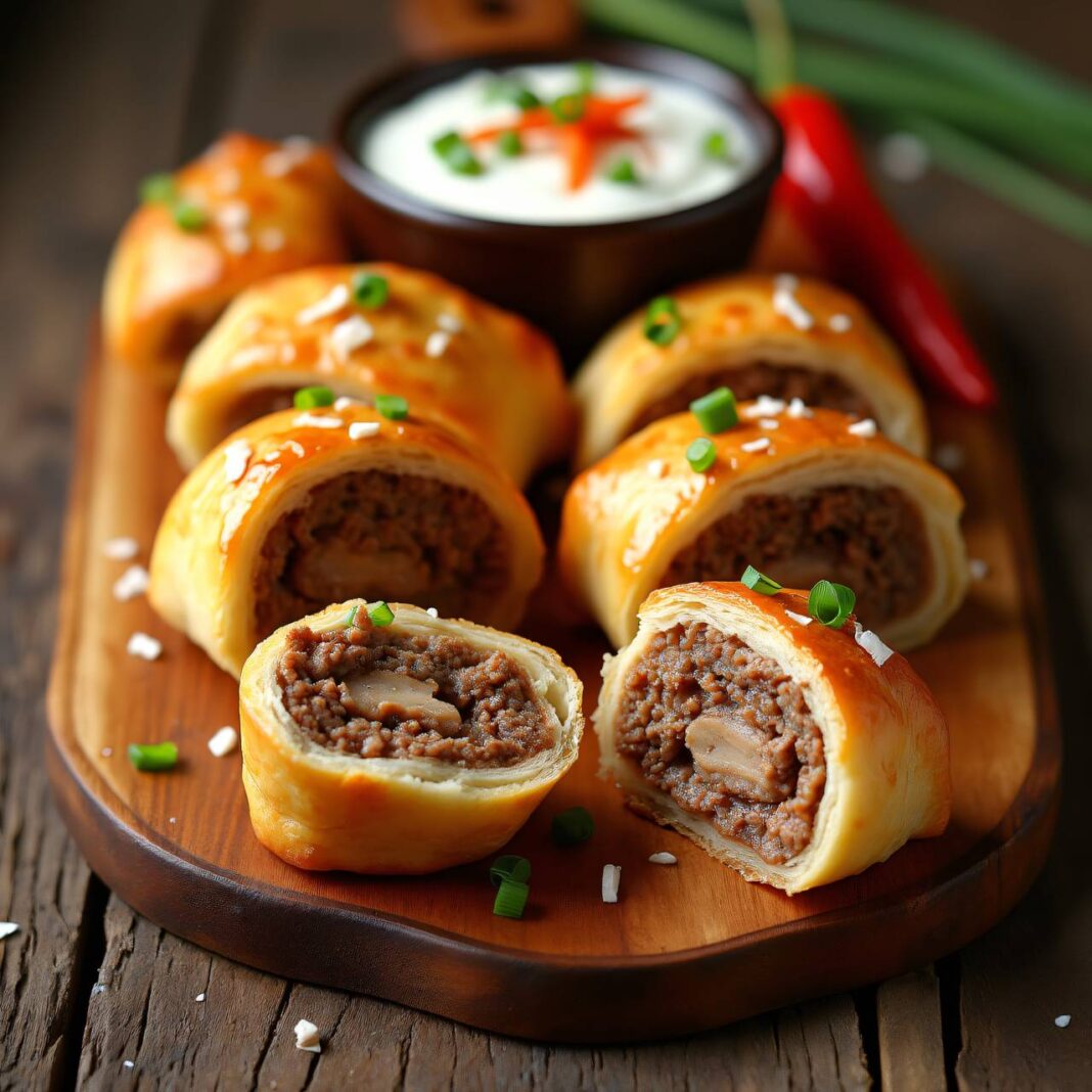 Hackröllchen mit Quark-Dip Rezept Hackröllchen mit Quark-Dip Rezept