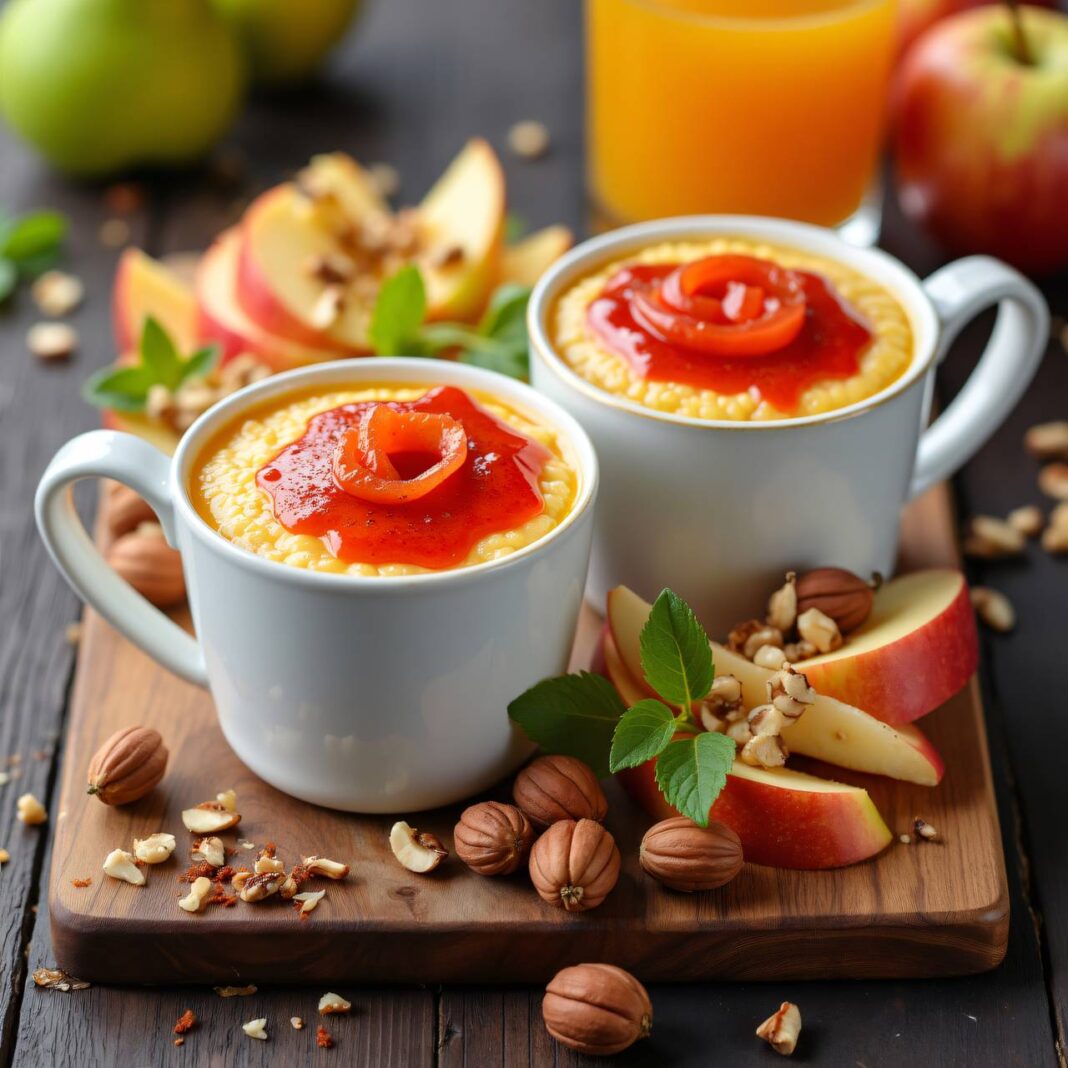 Hagebutten-Griessbrei mit Apfel-Nuss-Salat Rezept Hagebutten-Griessbrei mit Apfel-Nuss-Salat Rezept