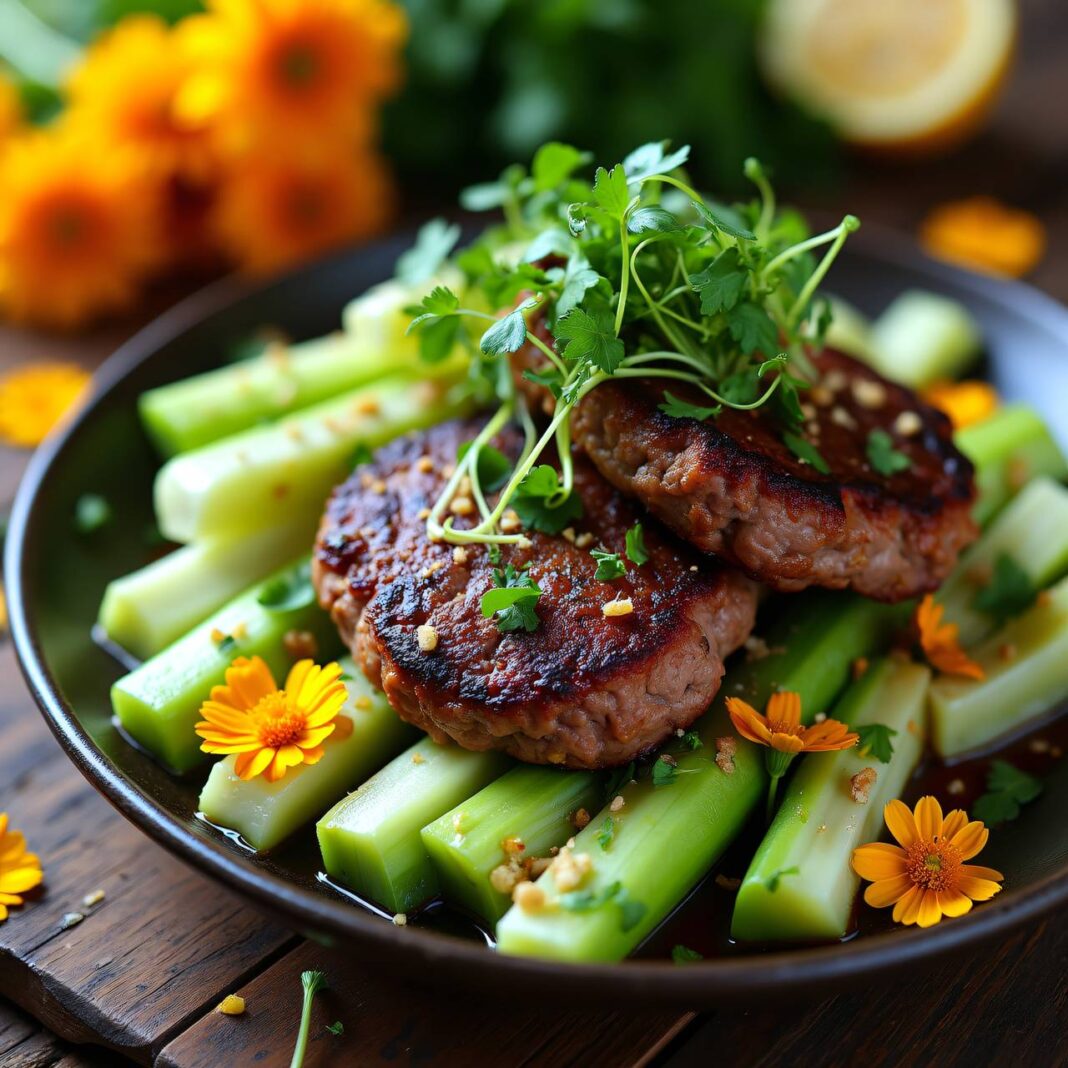 Hamburger auf Gemüse aus Kohlrabi Rezept Hamburger auf Gemüse aus Kohlrabi Rezept