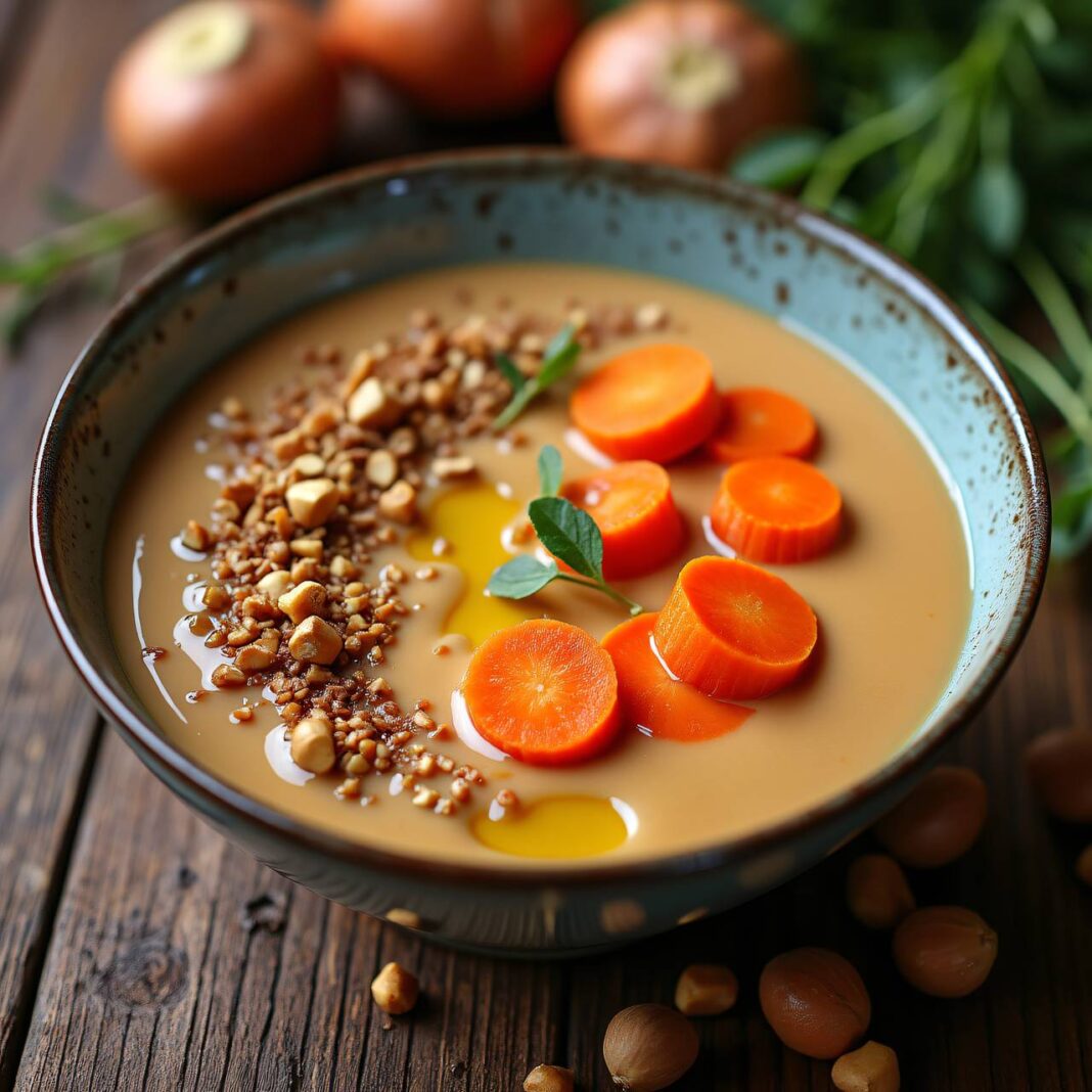 Haselnusssuppe mit roten Zwiebeln und Karotten Rezept Haselnusssuppe mit roten Zwiebeln und Karotten Rezept