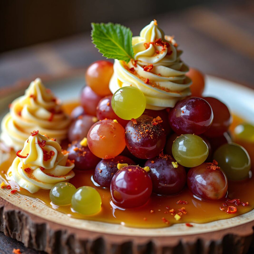 Heisse Trauben mit geeisten Obersrosetten Rezept Heisse Trauben mit geeisten Obersrosetten Rezept