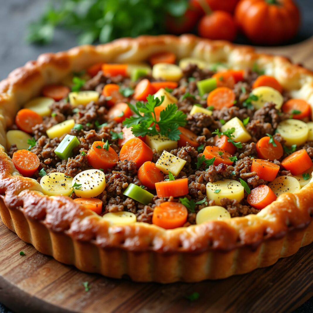 Herbstgemüseblechkuchen mit Hackfleisch Rezept Herbstgemüseblechkuchen mit Hackfleisch Rezept