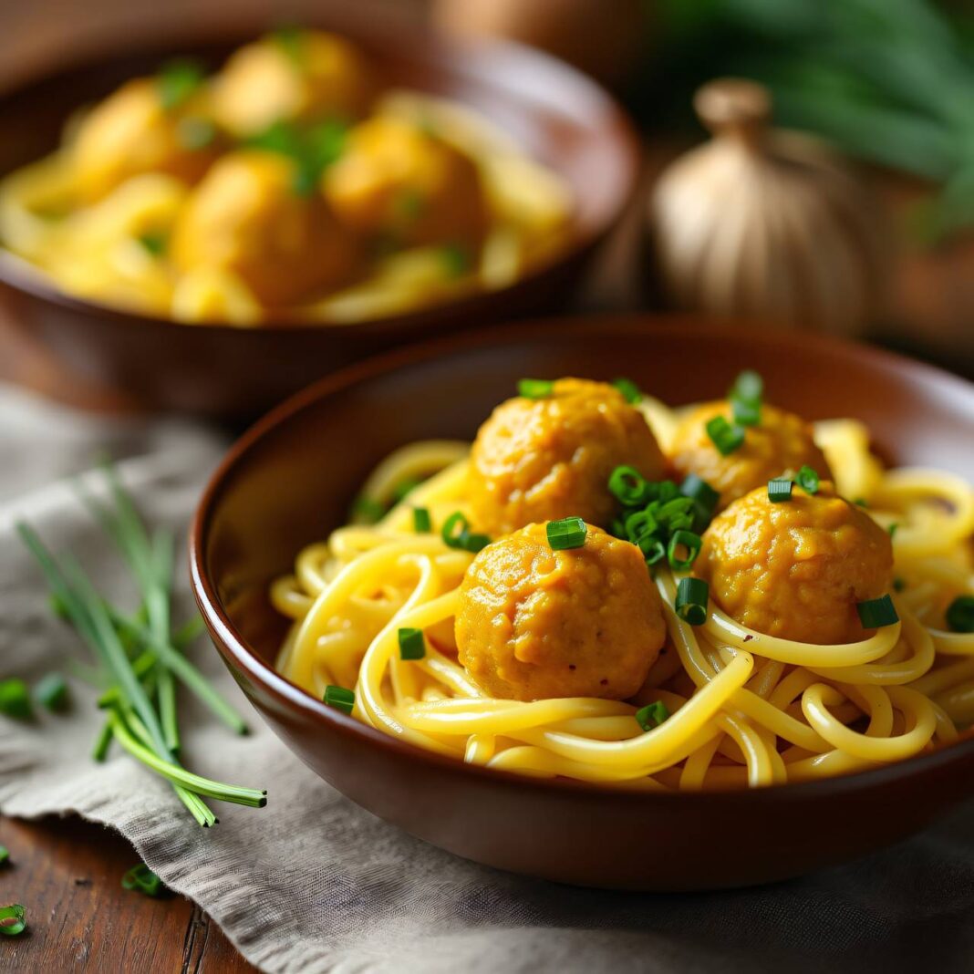 Hörnchen-Nudeln mit Curry-Kugeln Rezept Hörnchen-Nudeln mit Curry-Kugeln Rezept