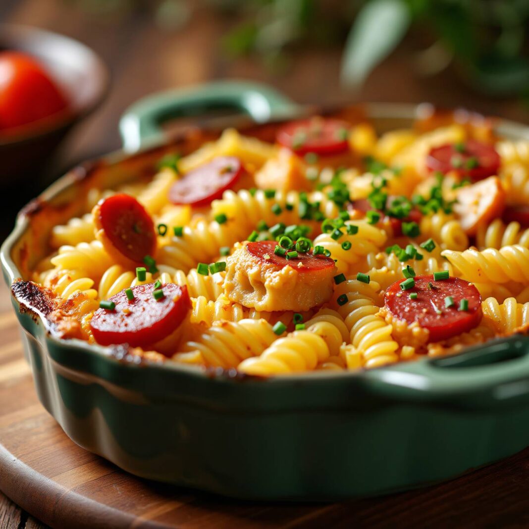 Hörnchen-Nudelnauflauf mit Wurst Rezept Hörnchen-Nudelnauflauf mit Wurst Rezept