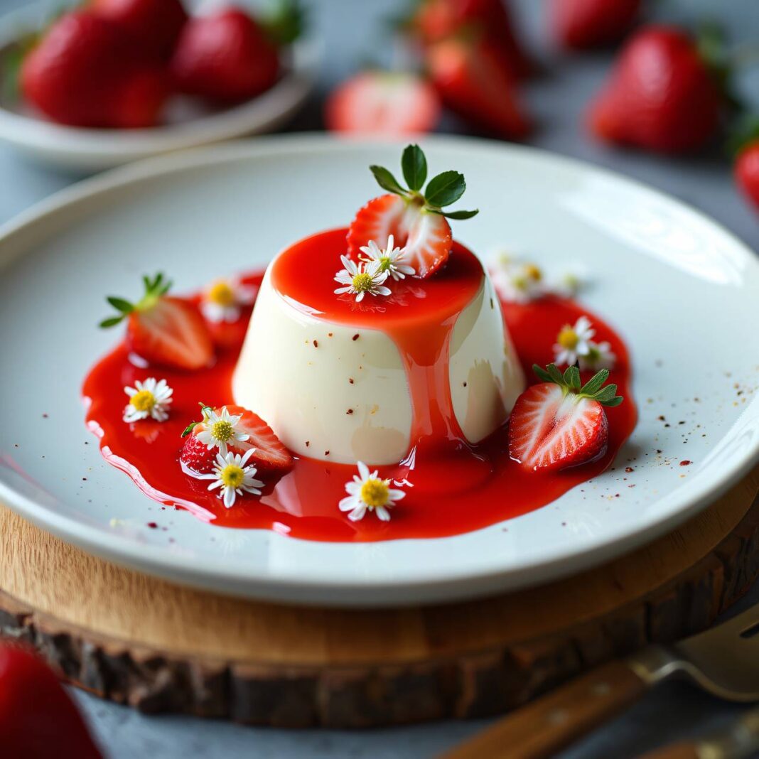 Holunderblüten-Panna-cotta mit Erdbeersauce Rezept Holunderblüten-Panna-cotta mit Erdbeersauce Rezept