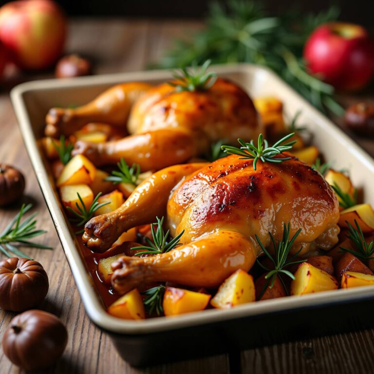 Honig-Coquelets mit Kastanien und Kartoffeln aus dem Ofen Rezept