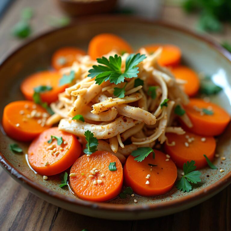 Honig-Koriander-Karotten mit pochiertem Huhn Rezept