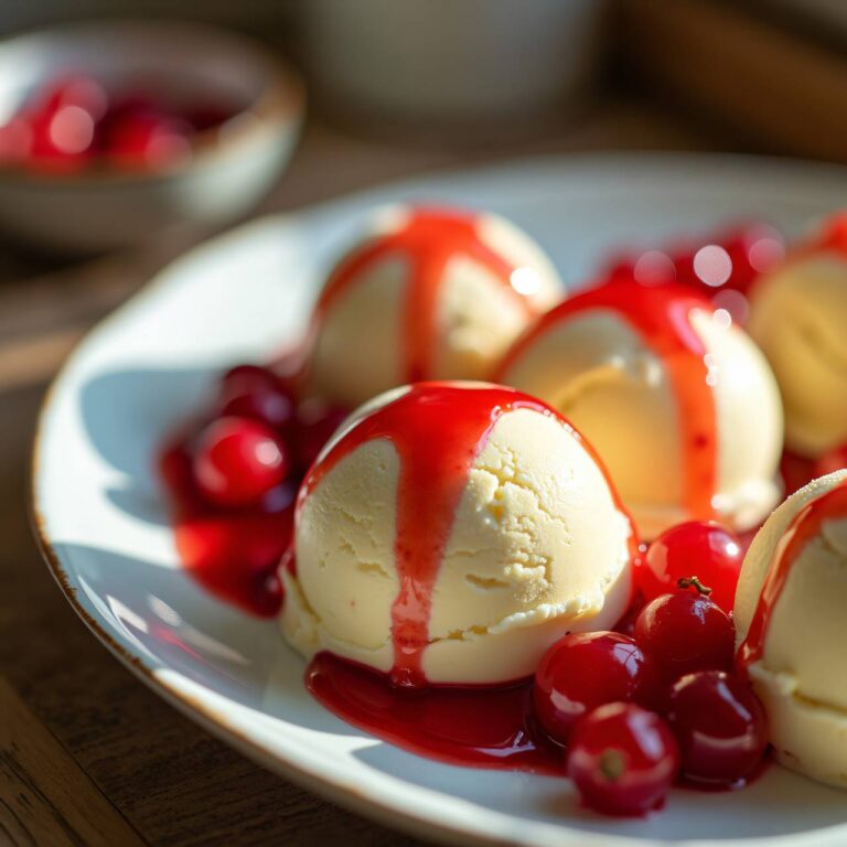 Honig-Quark-Eis mit Johannisbeersaft Rezept