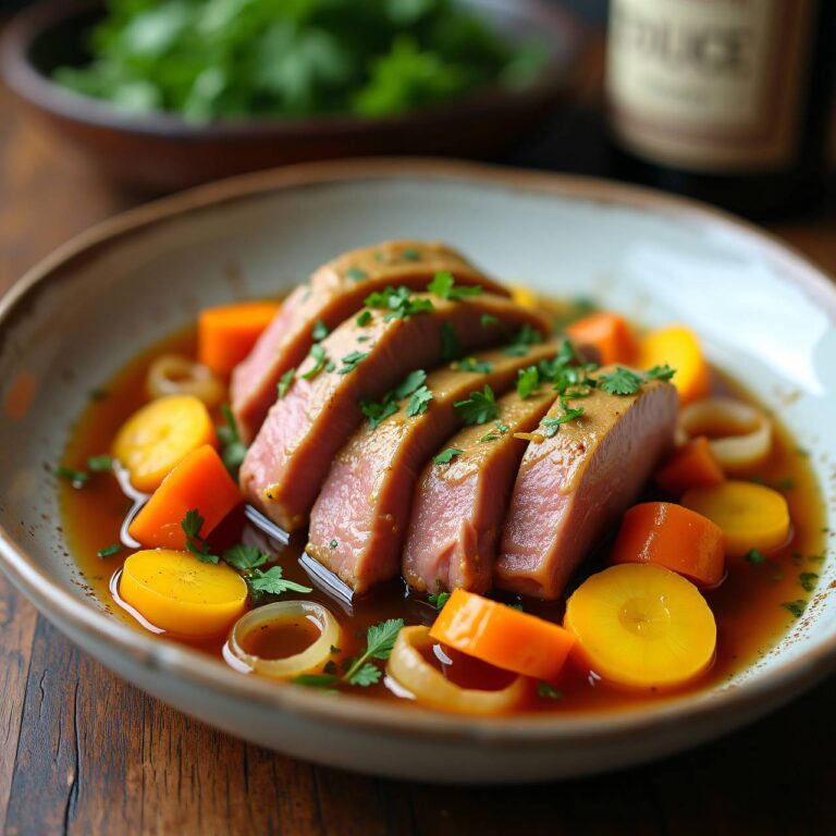 Honig-Senf-Kalbsbrust auf Karotten Rezept