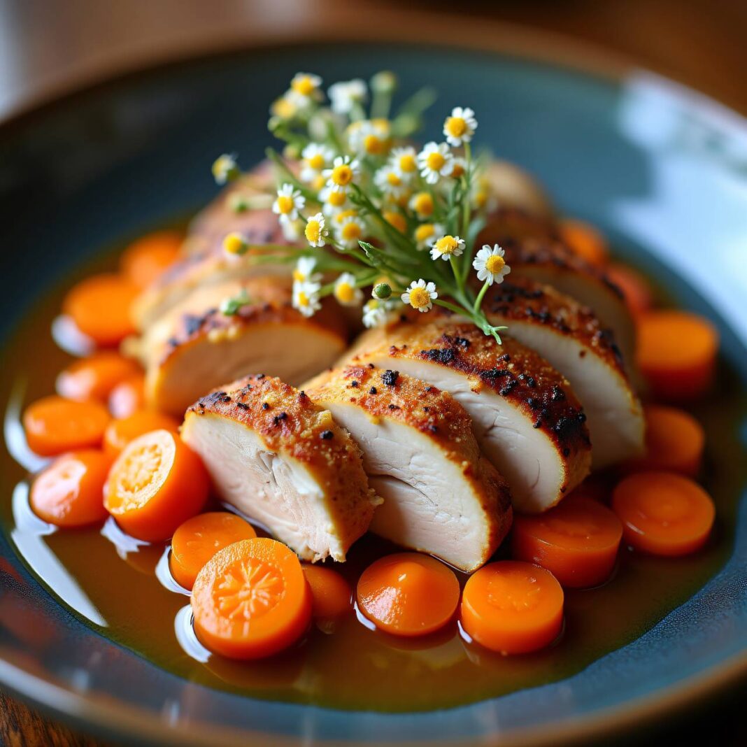 Hühner auf Karotten mit Holunderblütensauce Rezept Hühner auf Karotten mit Holunderblütensauce Rezept