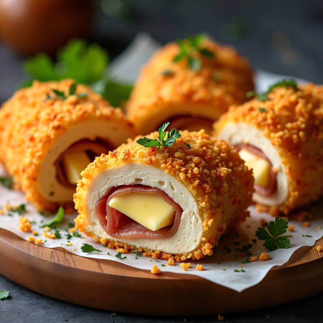 Hühner-Cordon-bleu mit Cornflakes-Panade Rezept Hühner-Cordon-bleu mit Cornflakes-Panade Rezept