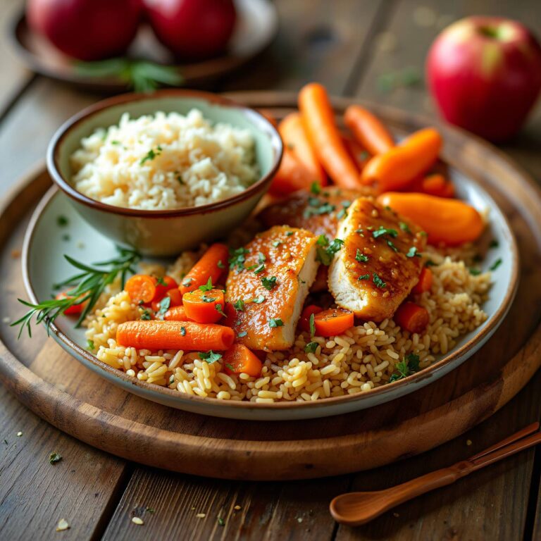 Hühner mit Apfel-Karotten und Reis Rezept