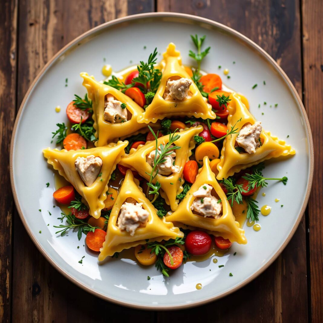 Hühner-Triangoli auf Gemüsebeet Rezept Hühner-Triangoli auf Gemüsebeet Rezept