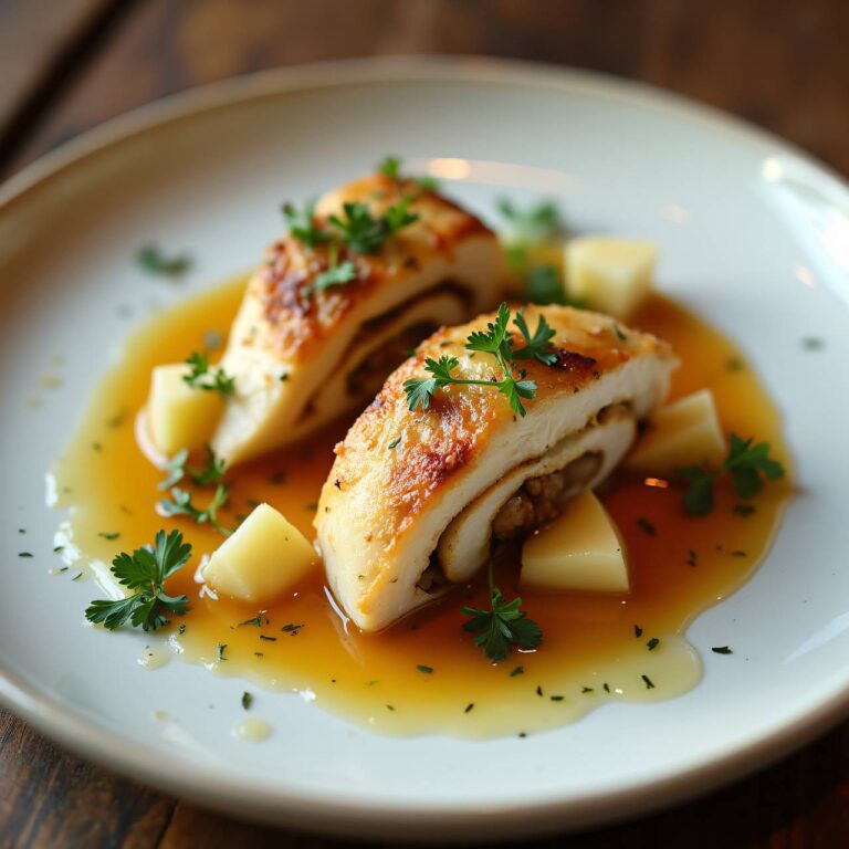 Hühnerbrust mit Apfel-Mandel-Füllung an Cidre-Sauce Rezept