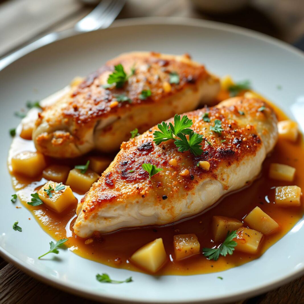 Hühnerbrust mit Maronen-Apfel-Sauce Rezept Hühnerbrust mit Maronen-Apfel-Sauce Rezept