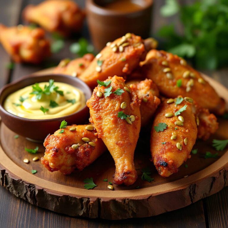Hühnerflügel mit Senfschaum-Dip Rezept
