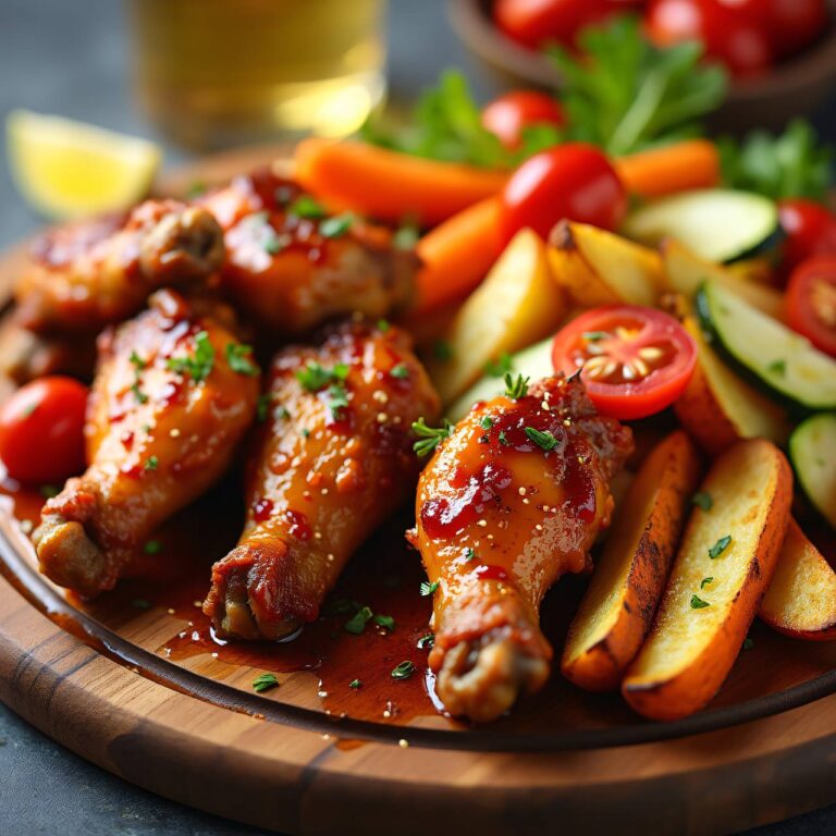Hühnerflügeli aus dem Rohr mit Wedges und Gemüse Rezept