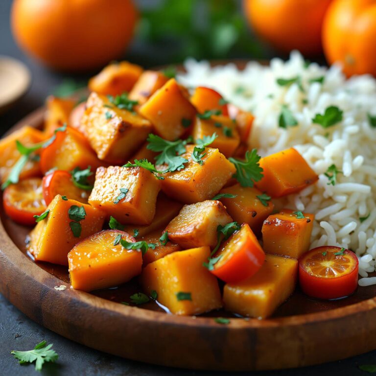 Hühnergeschnetzeltes mit Kürbis und Reis Rezept
