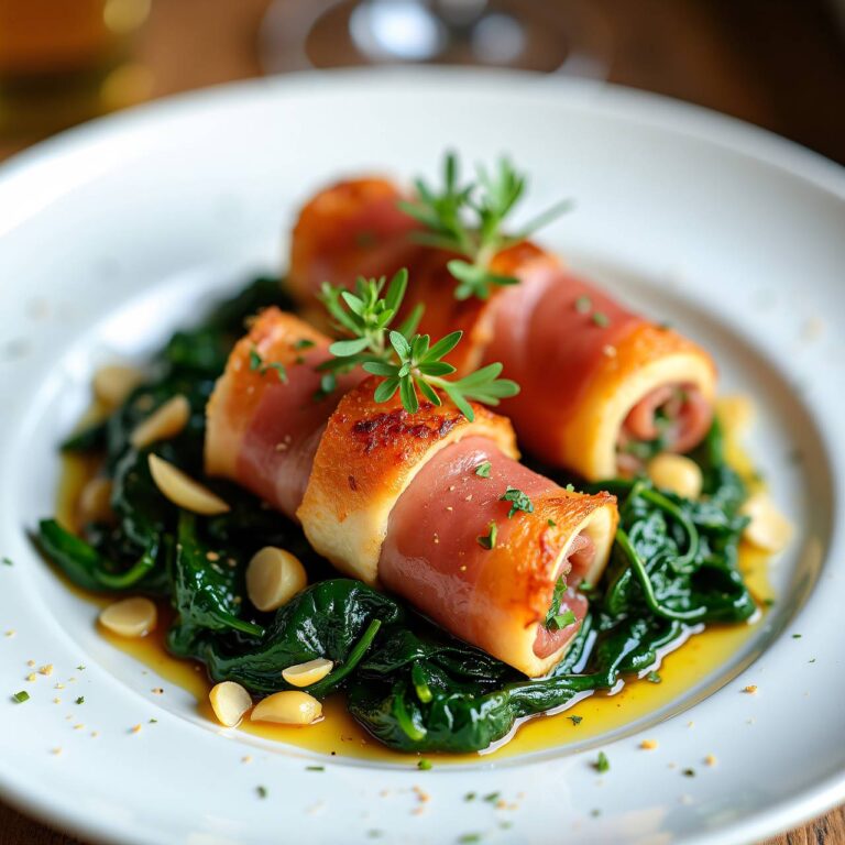 Hühnerröllchen auf Spinat Rezept
