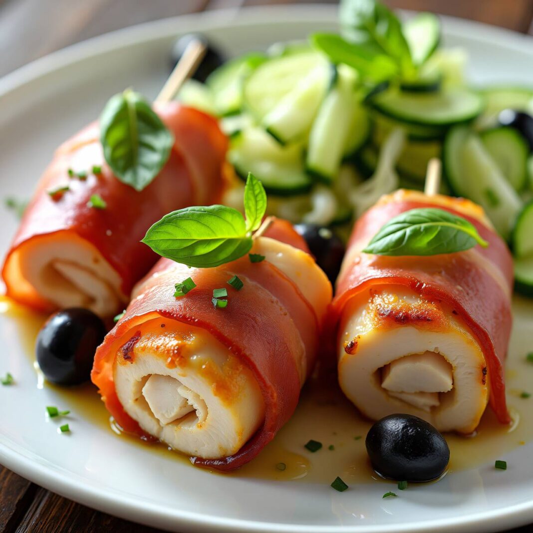 Hühnerrollen mit Gurkensalat Rezept Hühnerrollen mit Gurkensalat Rezept