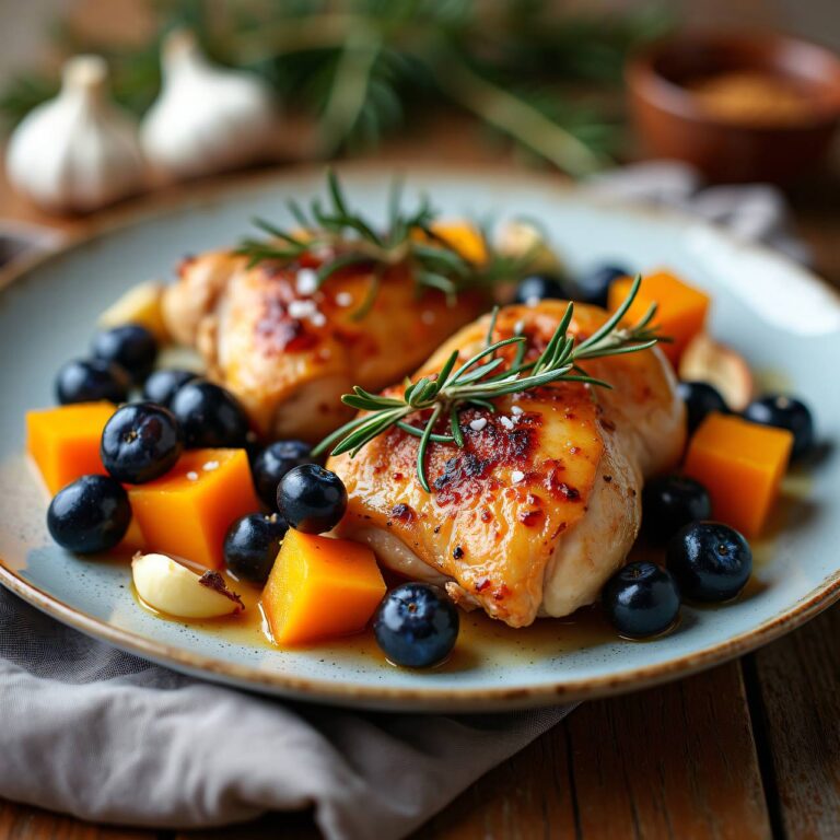 Hühnerschenkel mit Kürbisstücken Rezept
