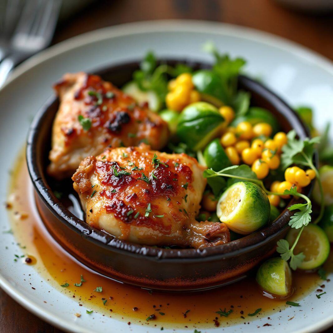 Hühnerschenkel mit Sprossensalat Rezept Hühnerschenkel mit Sprossensalat Rezept