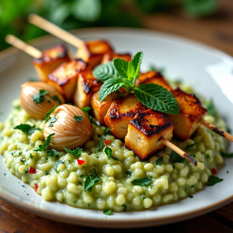 Hühnerspießchen mit Pfefferminz-Risotto Rezept
