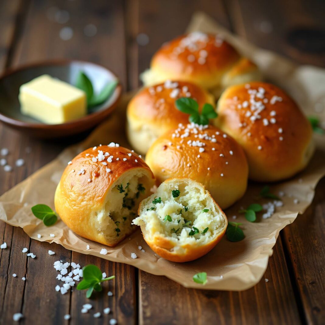 Hüttenkäse-Brötchen mit Meersalz-Butter und Kresse Rezept Hüttenkäse-Brötchen mit Meersalz-Butter und Kresse Rezept