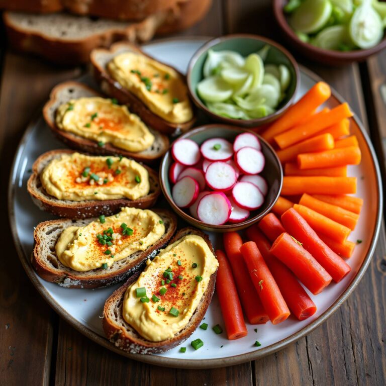 Hummus auf Toast mit Saisongemüse Rezept