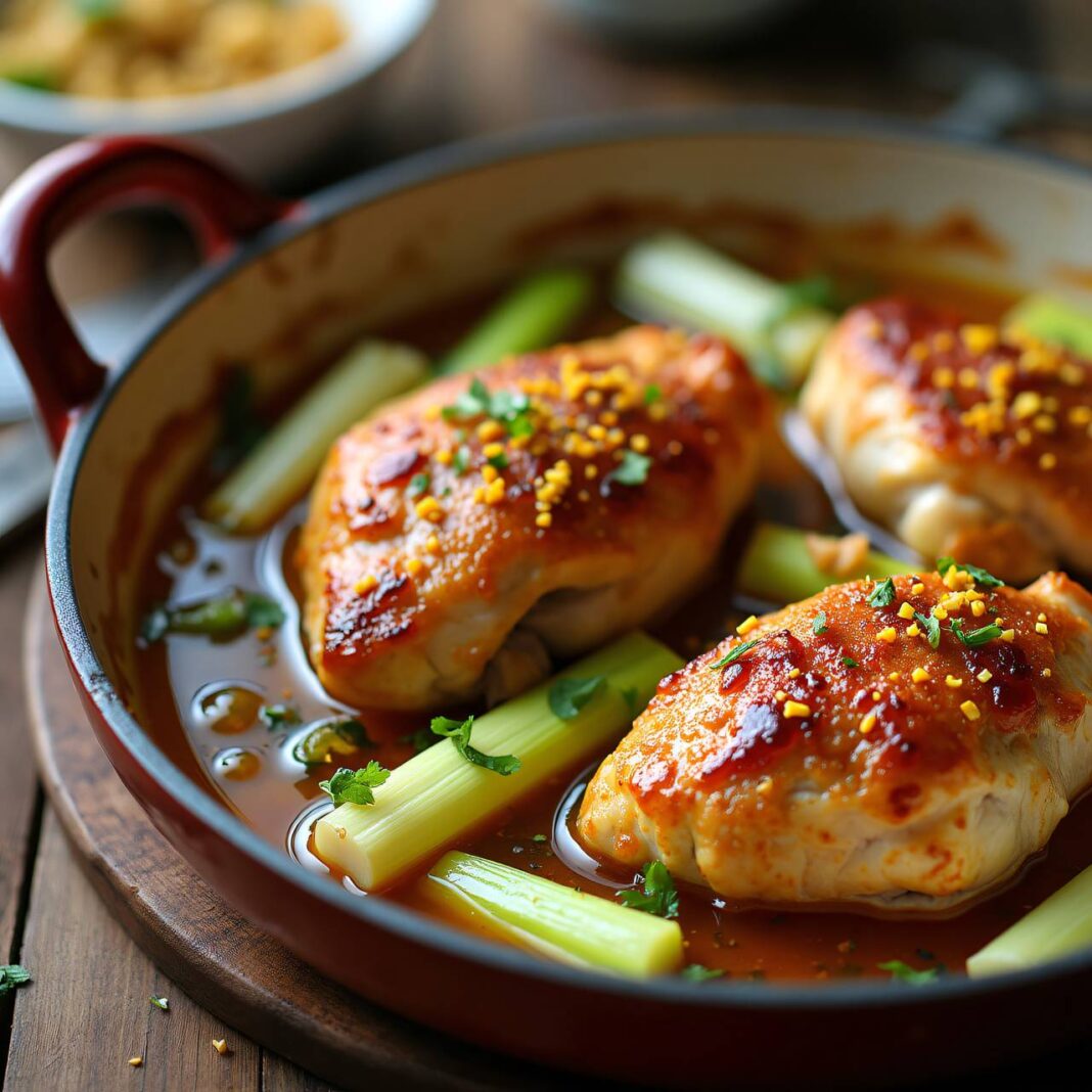 Ingwer-Hühnchen auf Lauch Rezept Ingwer-Hühnchen auf Lauch Rezept