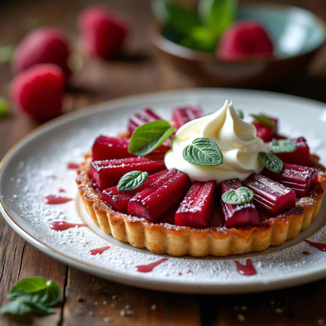 Japonais-Törtchen mit Rotwein-Rhabarber Rezept Japonais-Törtchen mit Rotwein-Rhabarber Rezept