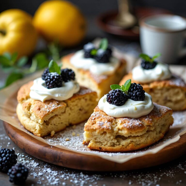 Joghurt-Apfel-Scones mit Sahne und Brombeeren Rezept