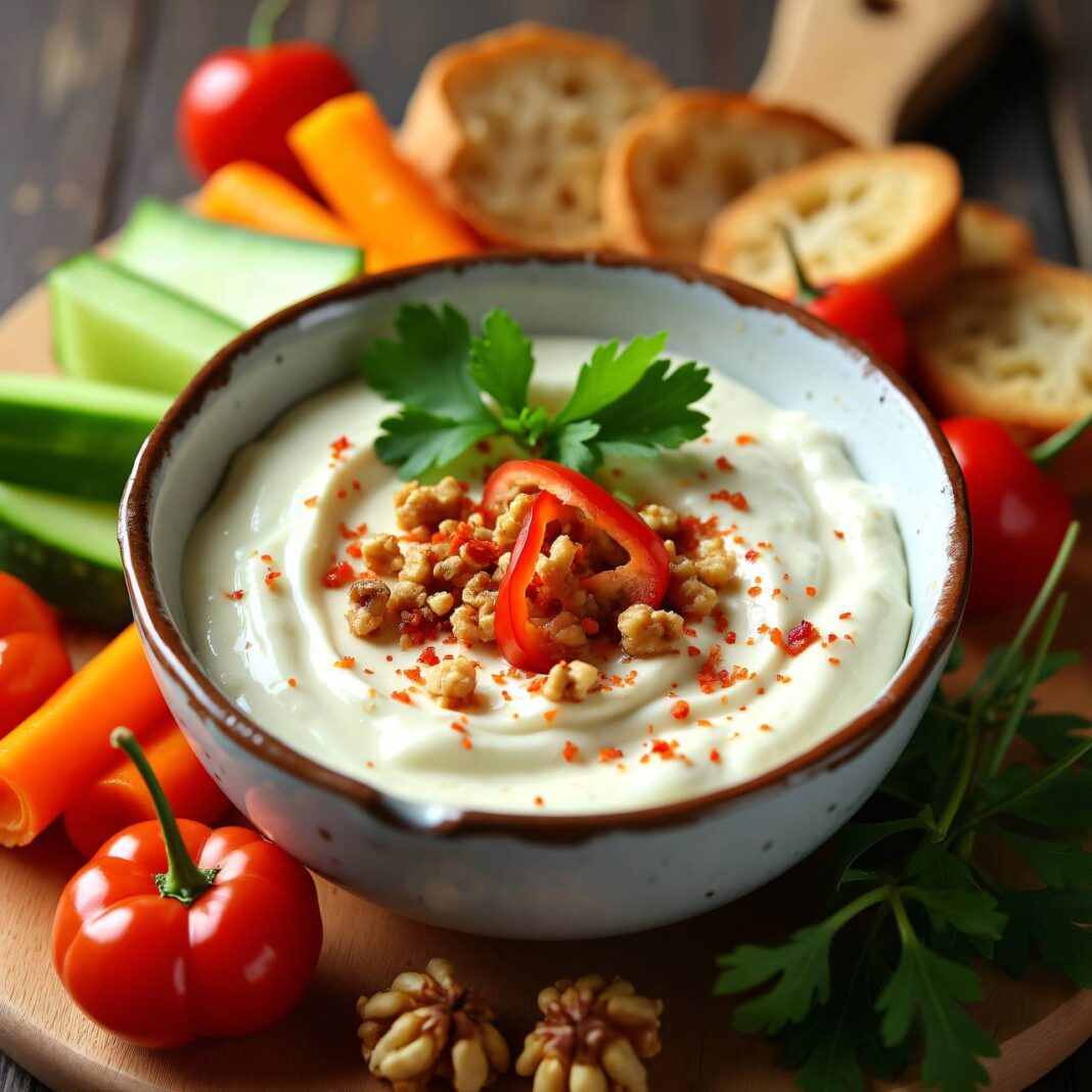Joghurt-Frischkäse-Sauce mit Nüssen (Fondue oder Dip) Rezept Joghurt-Frischkäse-Sauce mit Nüssen (Fondue oder Dip) Rezept