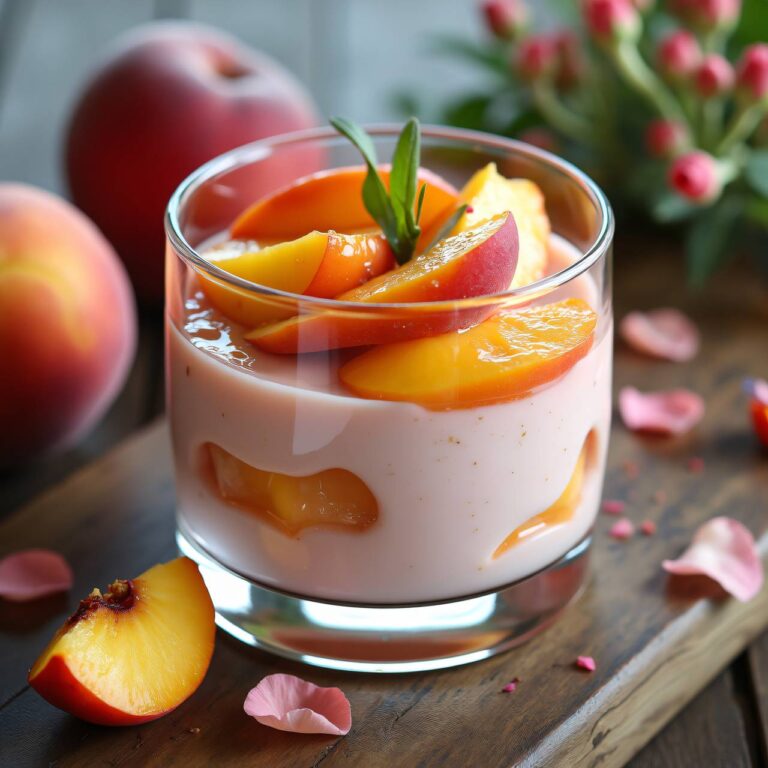 Joghurt-Rosen-Parfait mit Pfirsichen Rezept