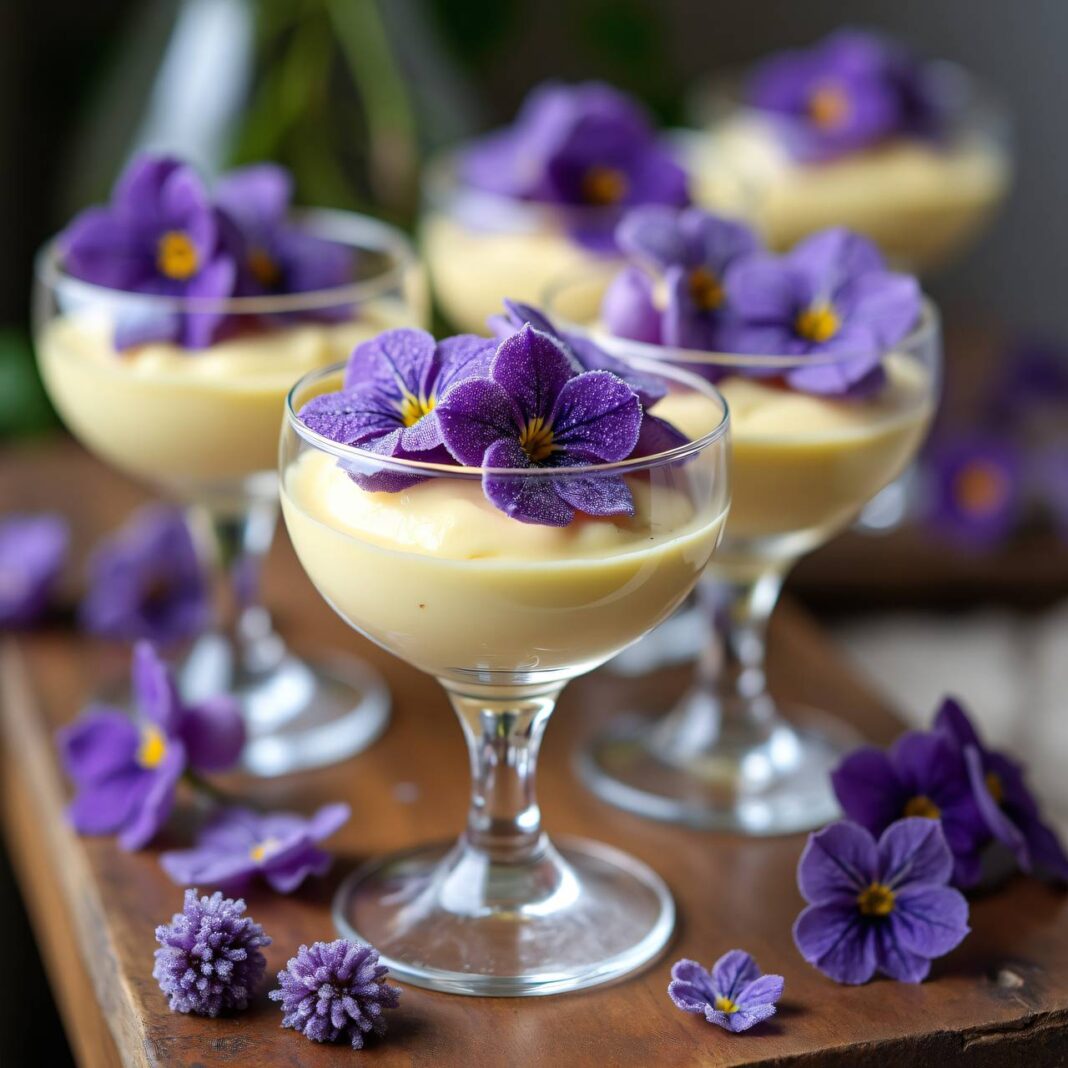 Joghurtcrème mit gezuckerten Blüten Rezept Joghurtcrème mit gezuckerten Blüten Rezept