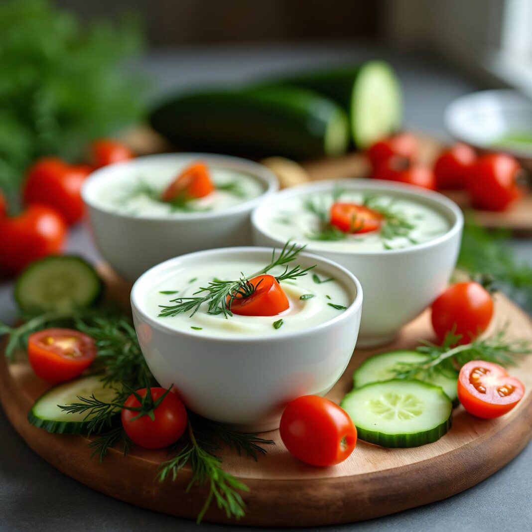 Joghurtsuppe mit Gurke und Cherrytomaten Rezept Joghurtsuppe mit Gurke und Cherrytomaten Rezept