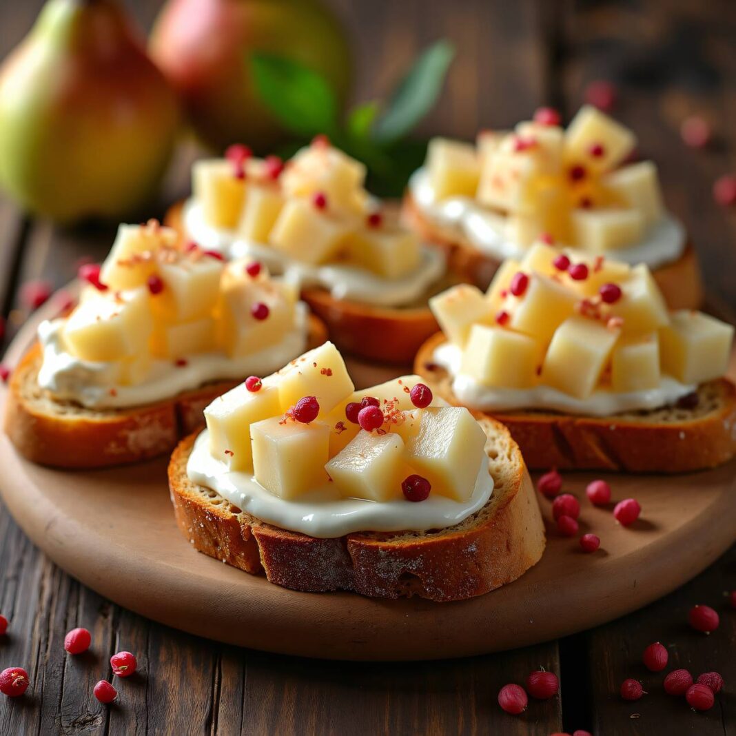Käse-Crostini mit Birnen Rezept Käse-Crostini mit Birnen Rezept