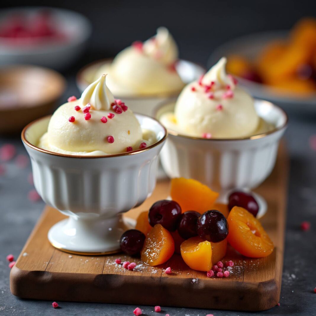 Käse-Eis mit Dörrfruchtkompott Rezept Käse-Eis mit Dörrfruchtkompott Rezept