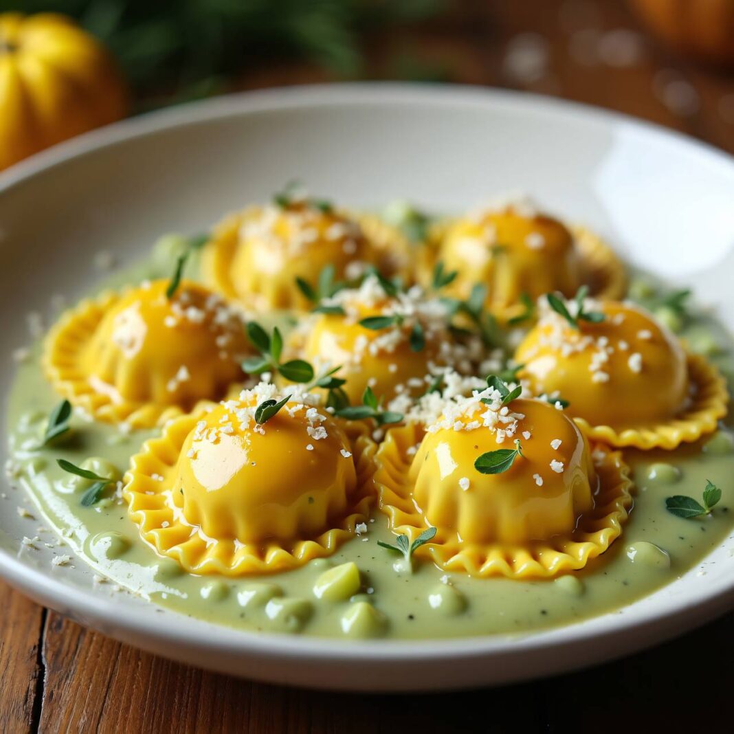 Käse-Kürbiskern-Ravioli auf Sahnesauce Rezept Käse-Kürbiskern-Ravioli auf Sahnesauce Rezept