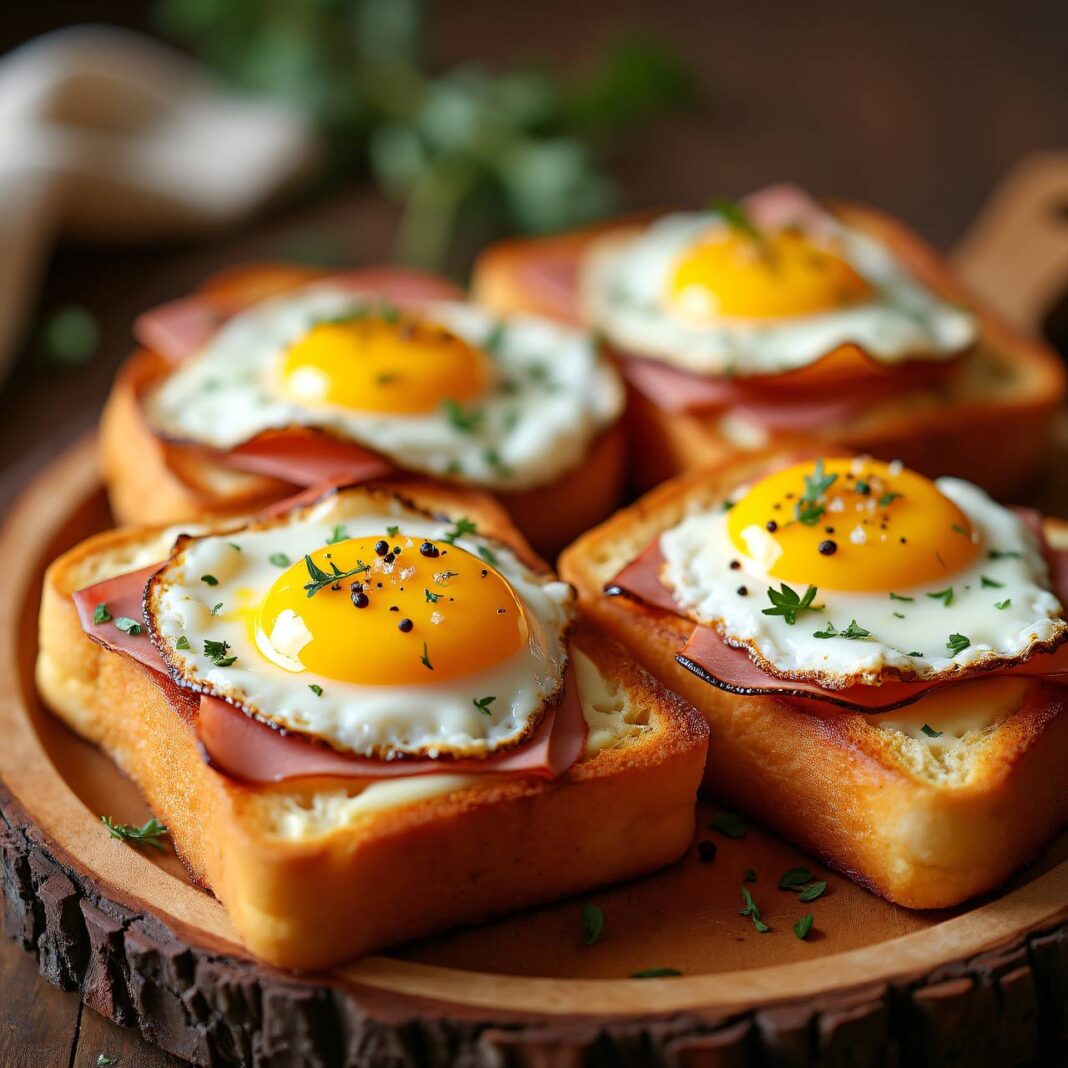 Käse-Schinken-Toasts mit Spiegelei Rezept Käse-Schinken-Toasts mit Spiegelei Rezept