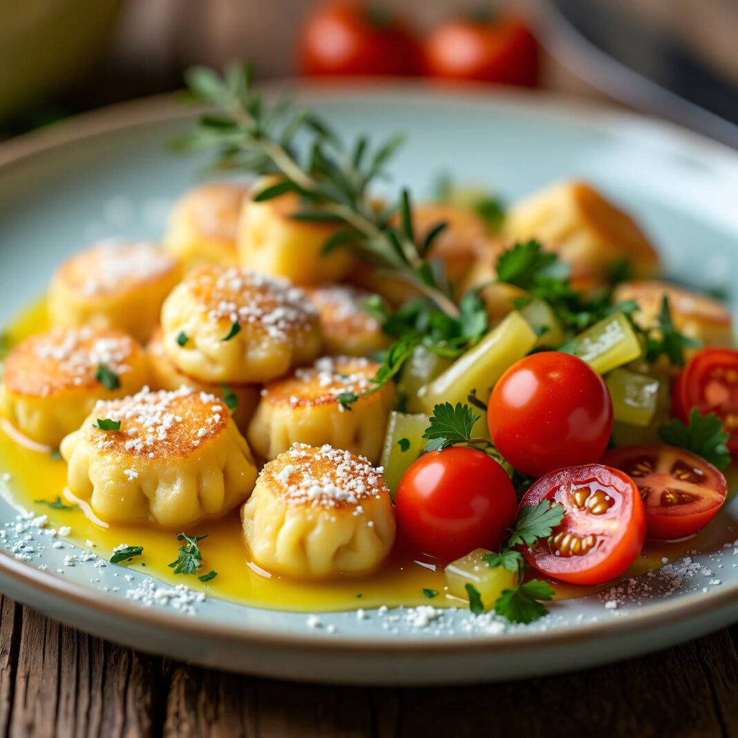 Käseknöpfli mit Lauch-Tomaten-Gemüse Rezept Käseknöpfli mit Lauch-Tomaten-Gemüse Rezept